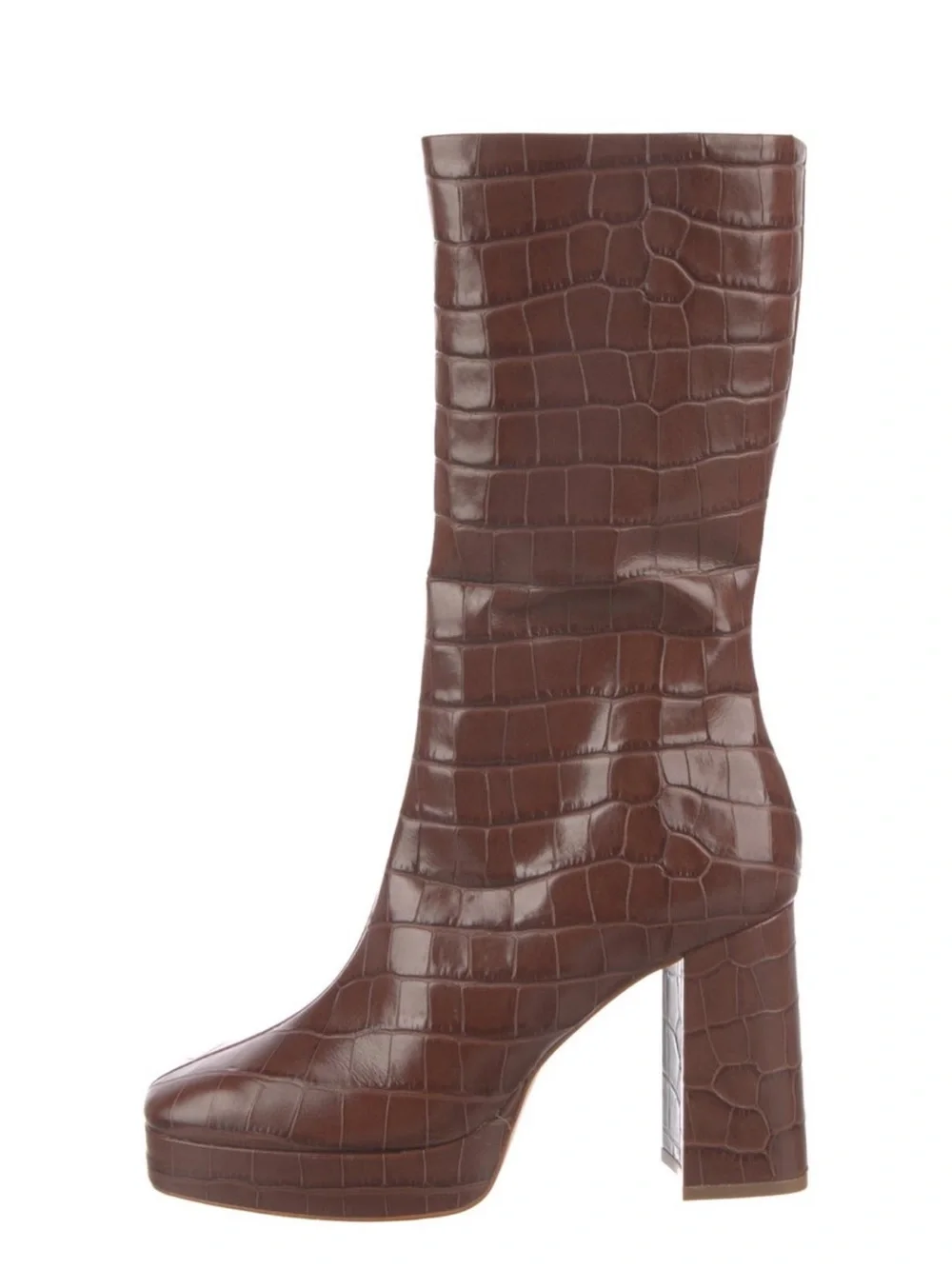 SCHUTZ Dark Brown Croc-Embossed Platform Over-the-Knee Boot